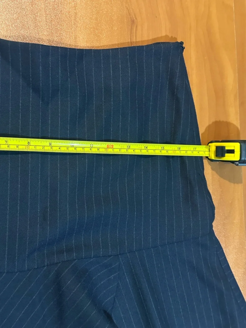 ZARA Navy Blue Pinstripe Ruffle Hem Mini Skirt - Size Small